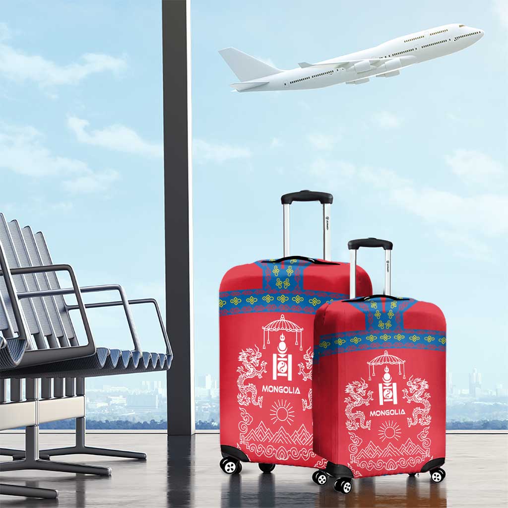 Mongolia Luggage Cover with Soyombo Dragon Sun Red Blue Tradition Spirit TS04