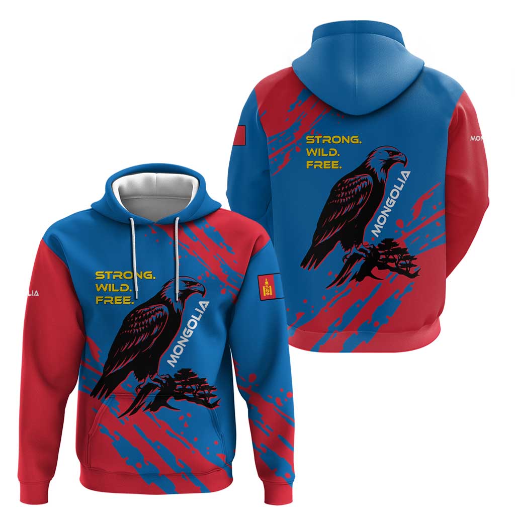 Mongolia Hoodie with Eagle Strong Wild Free Red Blue Brush Spirit TS04