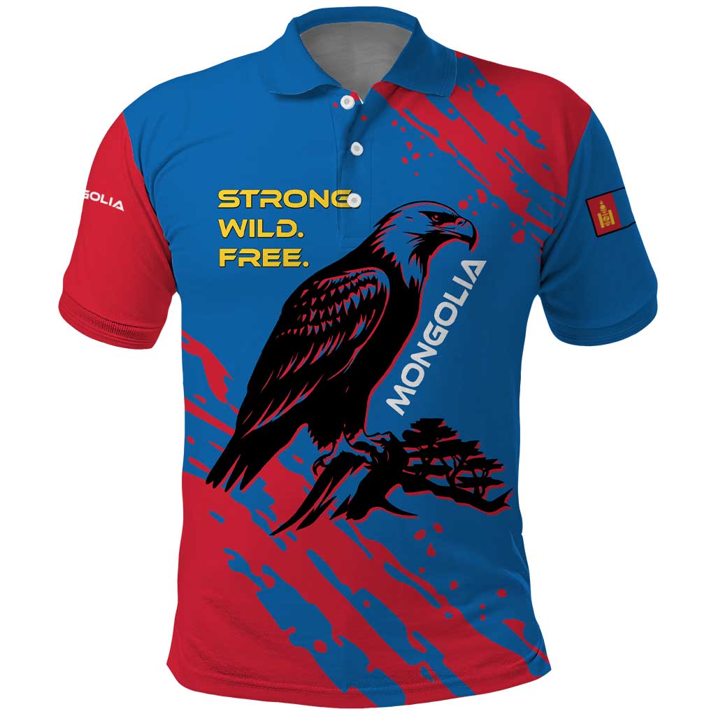 Mongolia Polo Shirt with Eagle Strong Wild Free Red Blue Brush Spirit TS04