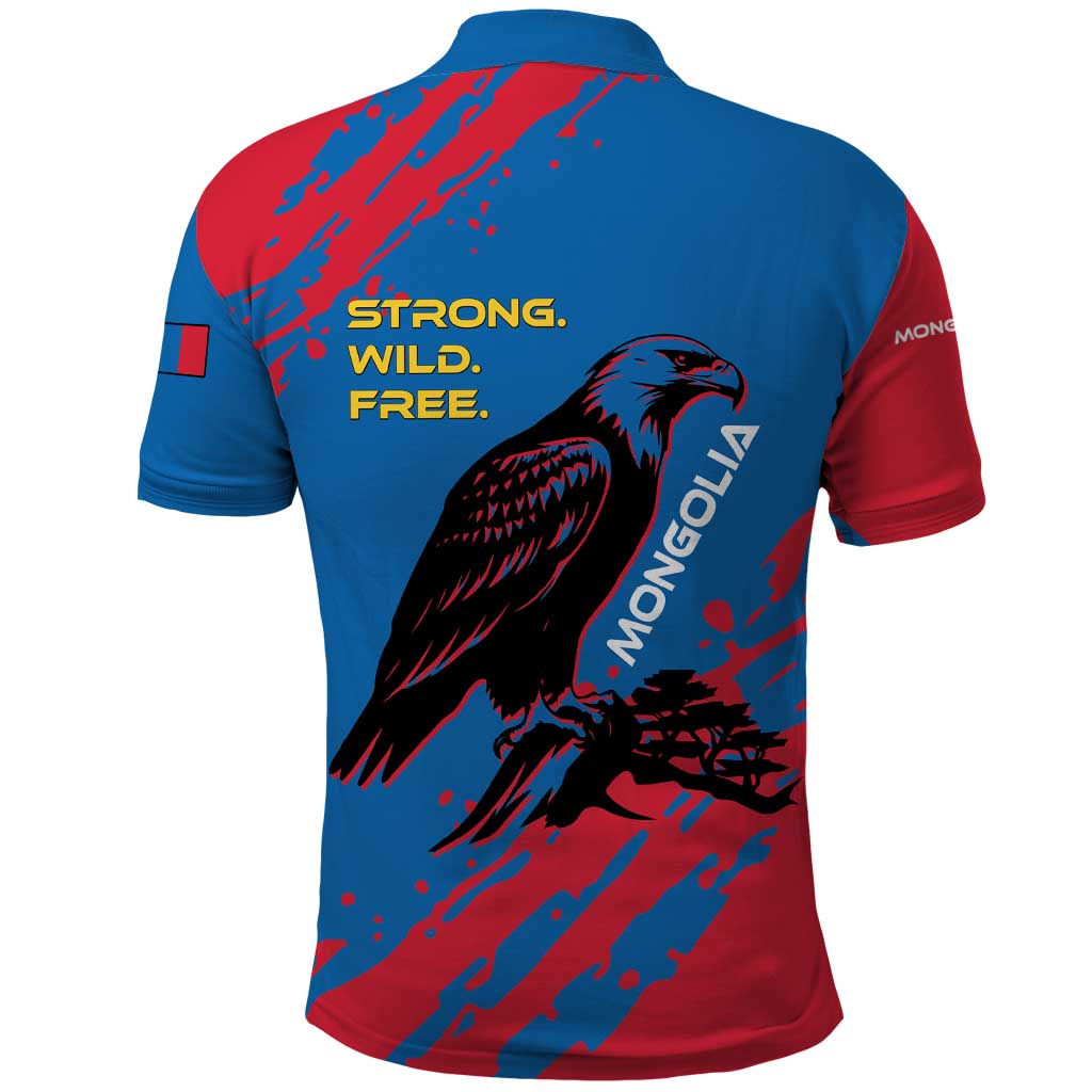 Mongolia Polo Shirt with Eagle Strong Wild Free Red Blue Brush Spirit TS04