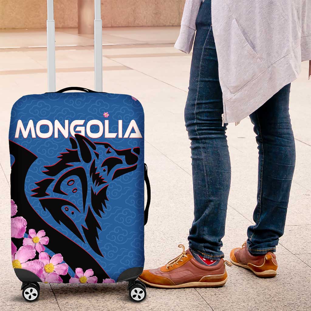 Mongolia Luggage Cover with Floral Wolf Pink Blossom Blue Sky Spirit TS04