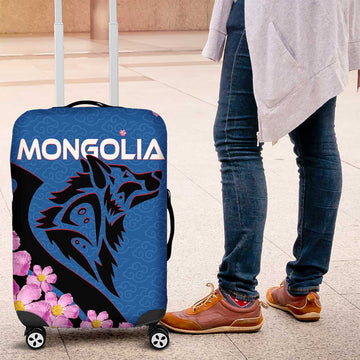 Mongolia Luggage Cover with Floral Wolf Pink Blossom Blue Sky Spirit TS04
