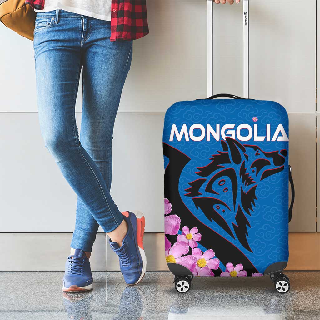 Mongolia Luggage Cover with Floral Wolf Pink Blossom Blue Sky Spirit TS04