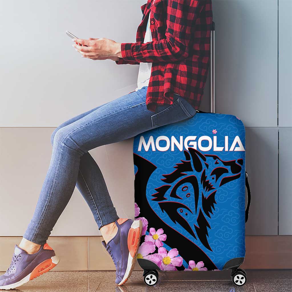 Mongolia Luggage Cover with Floral Wolf Pink Blossom Blue Sky Spirit TS04