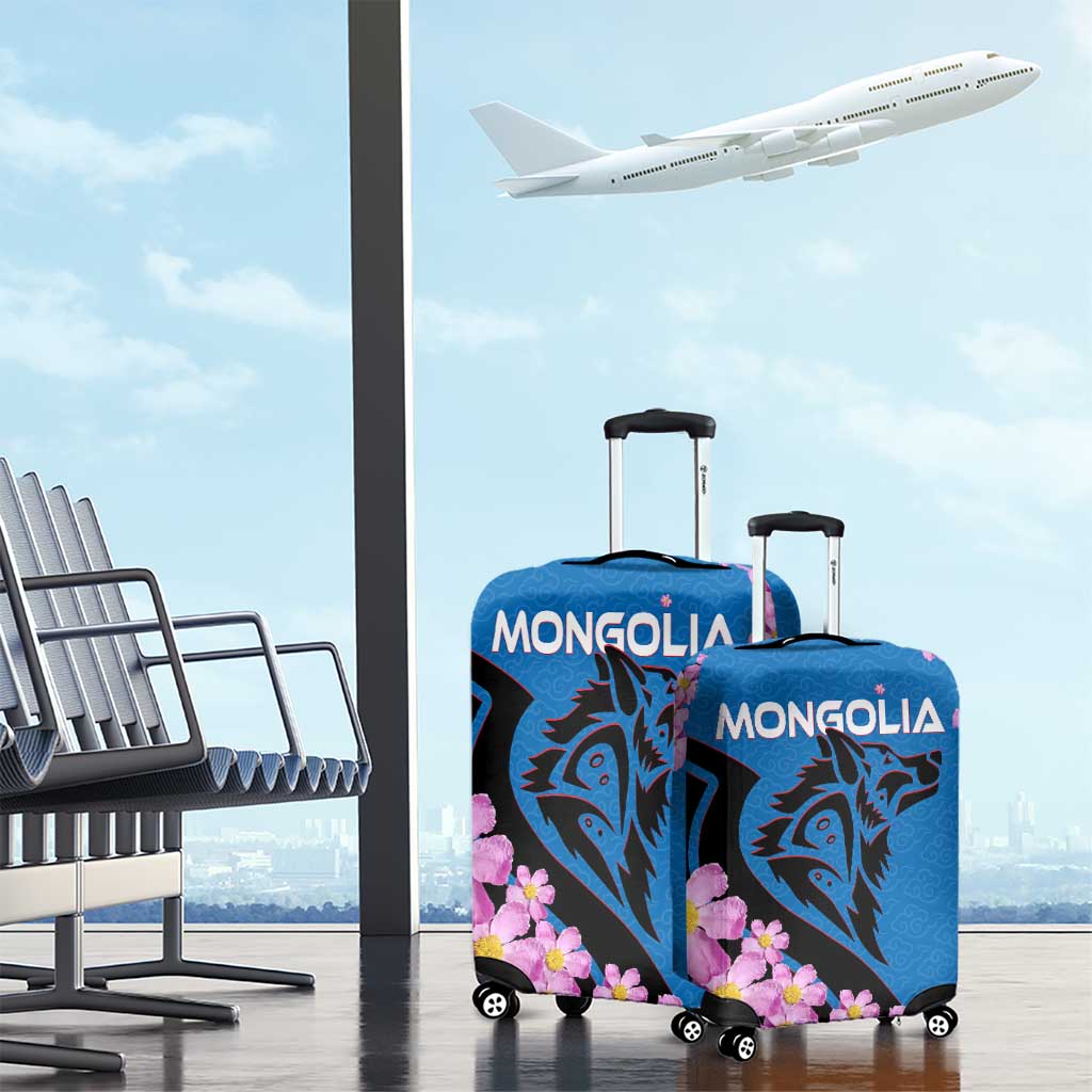 Mongolia Luggage Cover with Floral Wolf Pink Blossom Blue Sky Spirit TS04