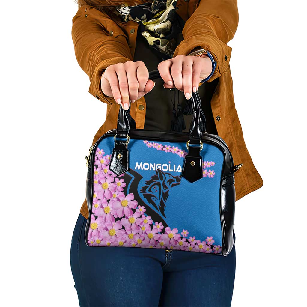 Mongolia Shoulder Handbag with Floral Wolf Pink Blossom Blue Sky Spirit TS04