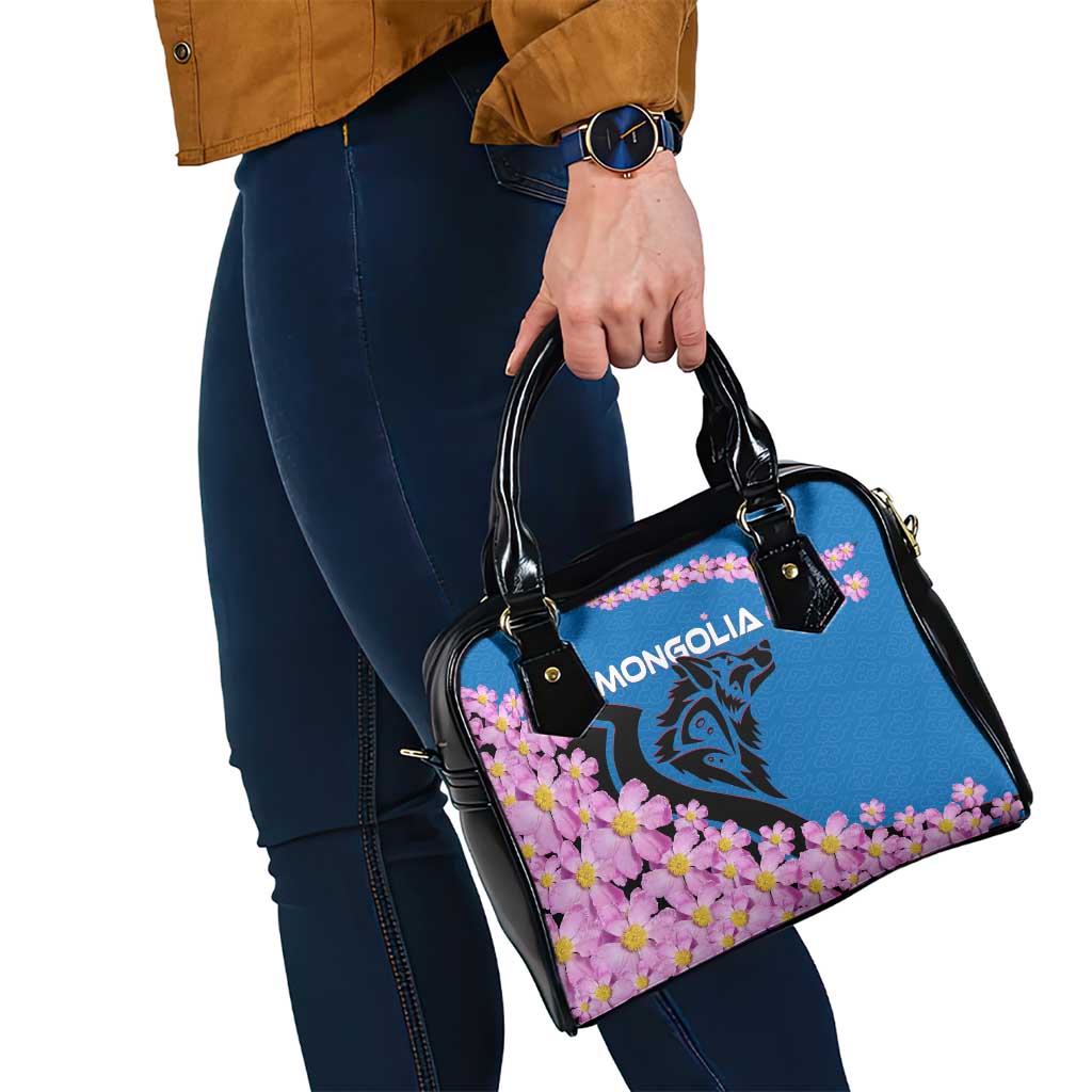 Mongolia Shoulder Handbag with Floral Wolf Pink Blossom Blue Sky Spirit TS04