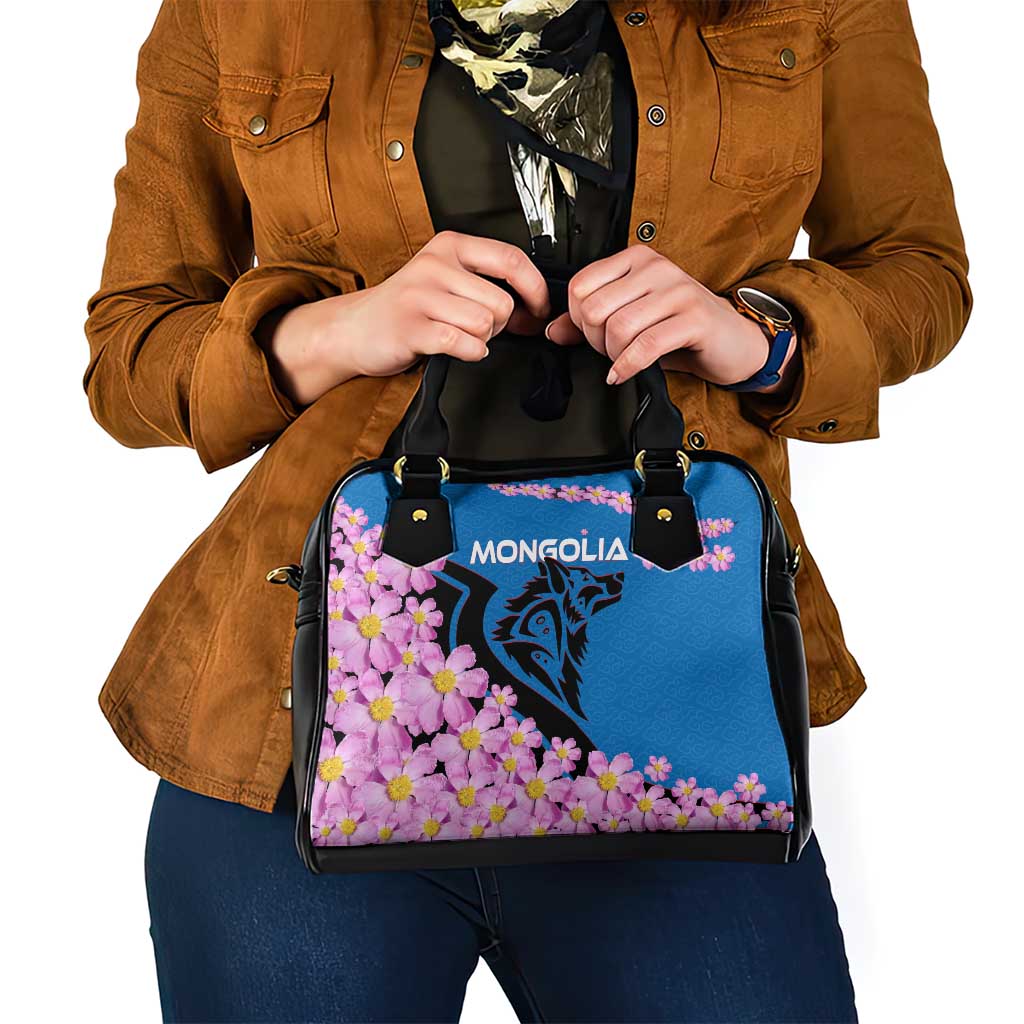 Mongolia Shoulder Handbag with Floral Wolf Pink Blossom Blue Sky Spirit TS04