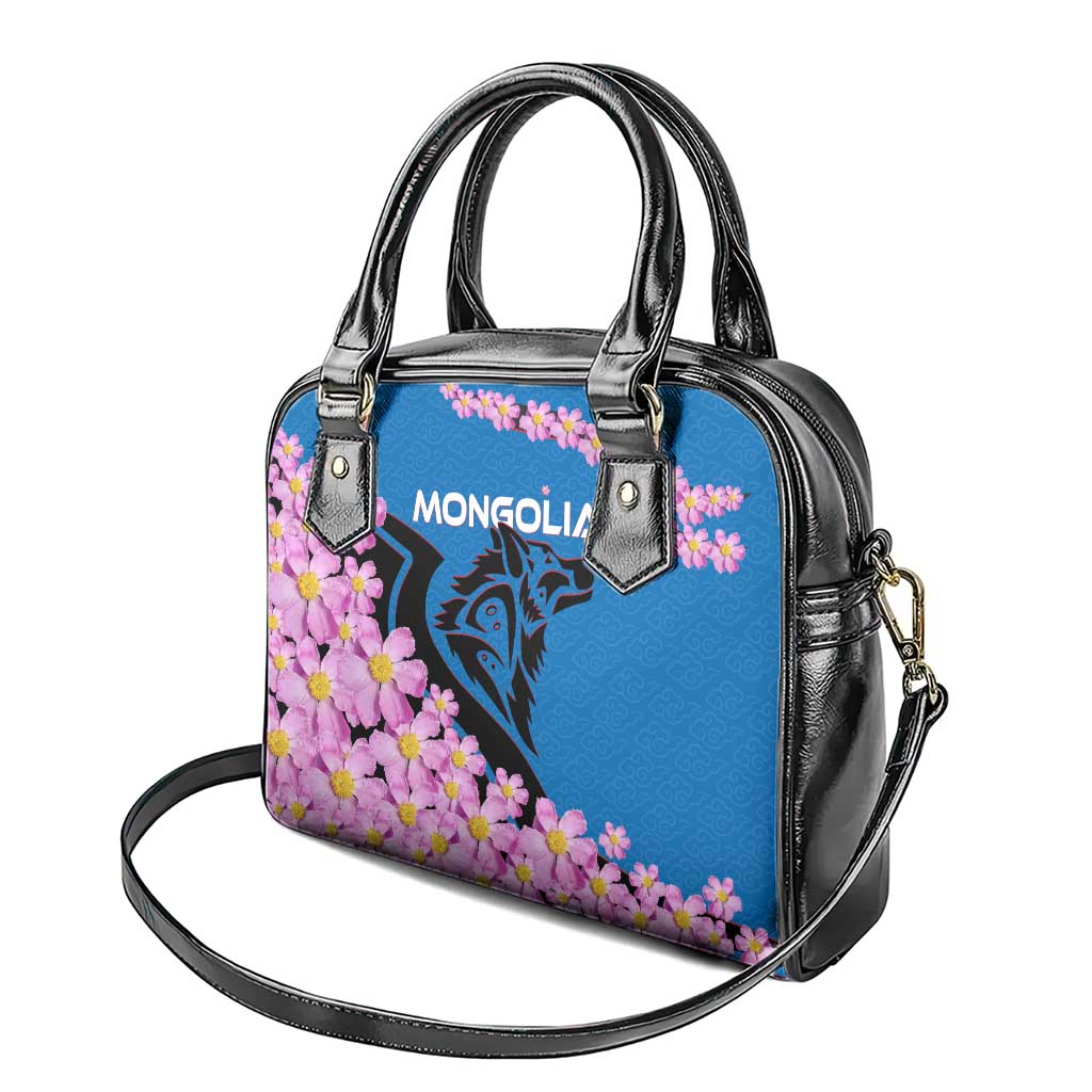 Mongolia Shoulder Handbag with Floral Wolf Pink Blossom Blue Sky Spirit TS04