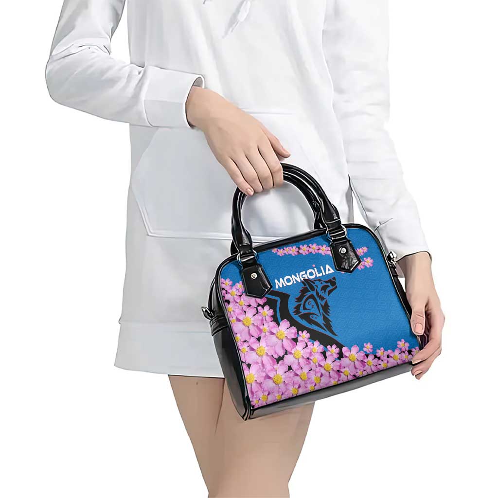 Mongolia Shoulder Handbag with Floral Wolf Pink Blossom Blue Sky Spirit TS04