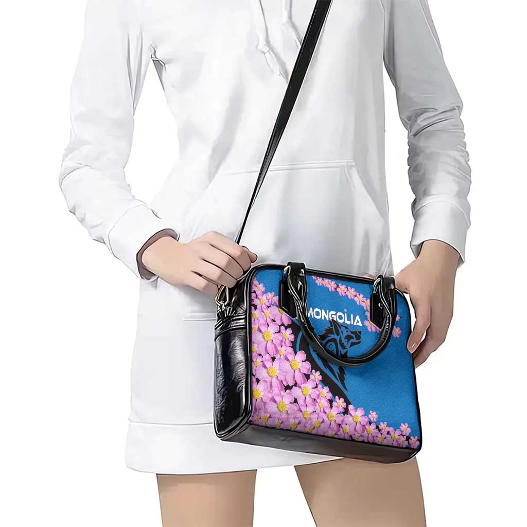 Mongolia Shoulder Handbag with Floral Wolf Pink Blossom Blue Sky Spirit TS04