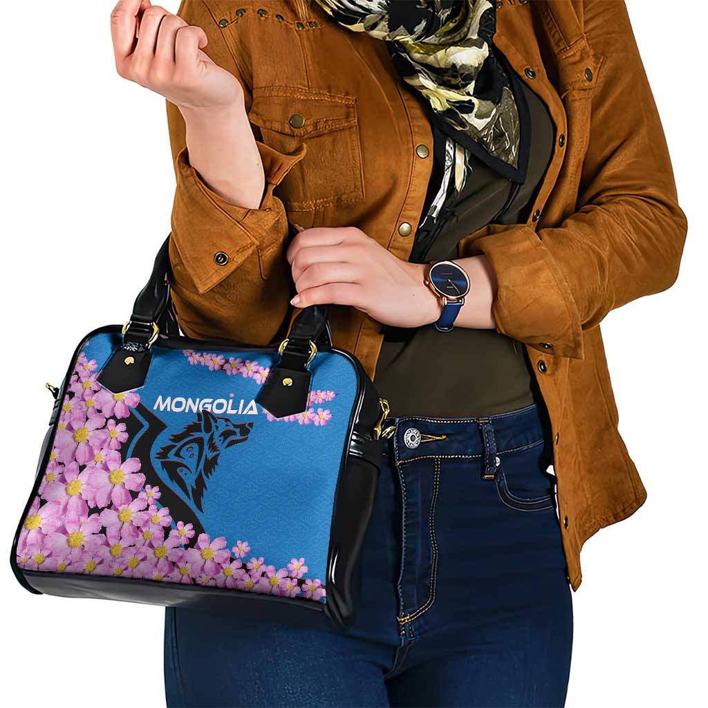 Mongolia Shoulder Handbag with Floral Wolf Pink Blossom Blue Sky Spirit TS04