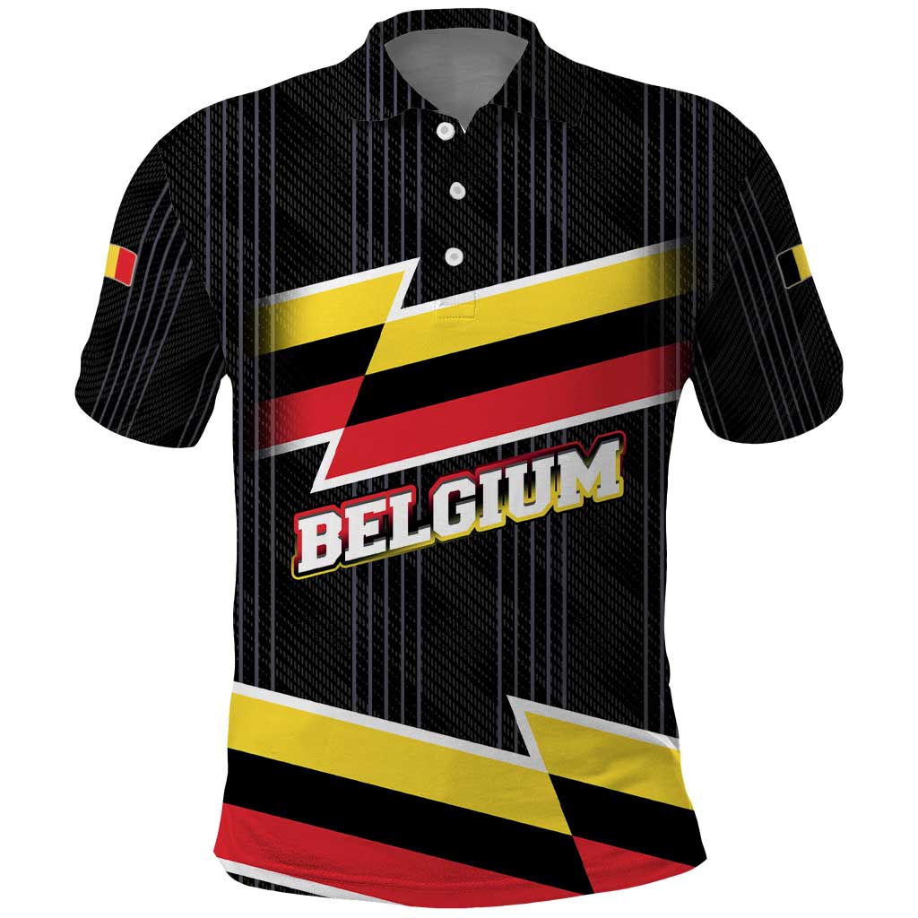 Belgium Polo Shirt with Black Red Yellow Lightning Flag Stripe Spirit TS04