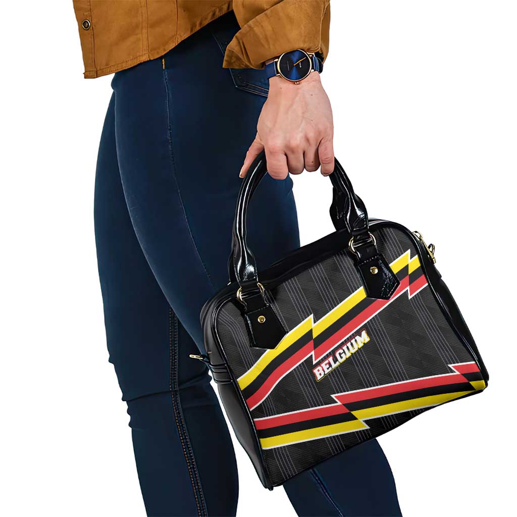Belgium Shoulder Handbag with Black Red Yellow Lightning Flag Stripe Spirit TS04