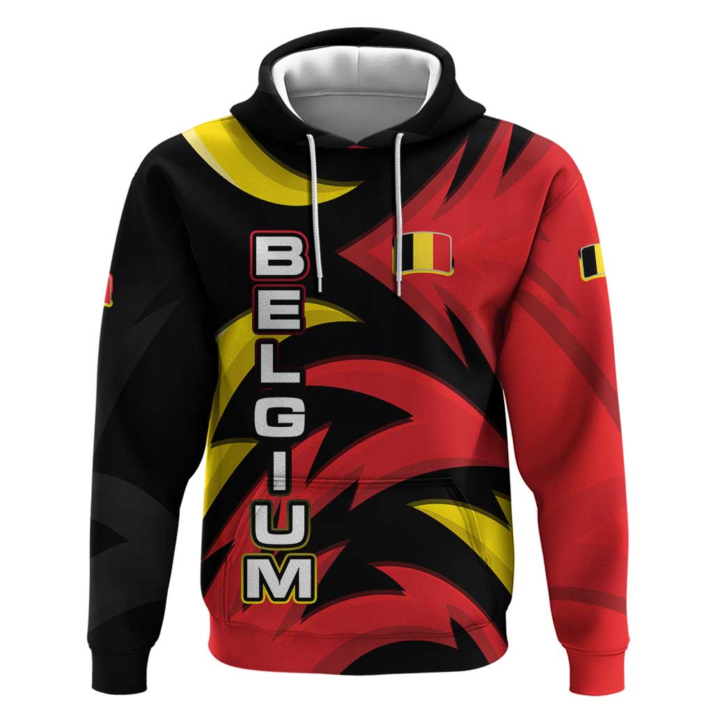 Belgium Hoodie with Black Red Lion Crest Flag Flame Spirit TS04
