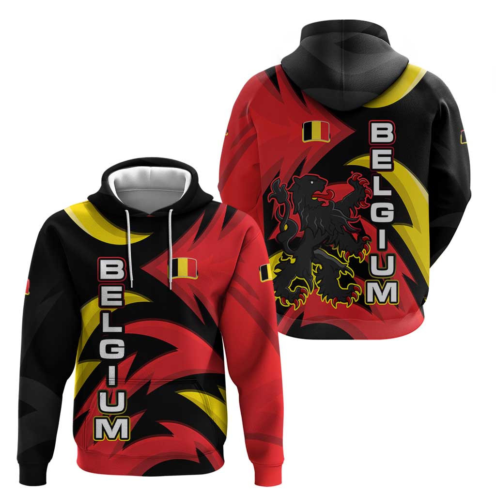 Belgium Hoodie with Black Red Lion Crest Flag Flame Spirit TS04