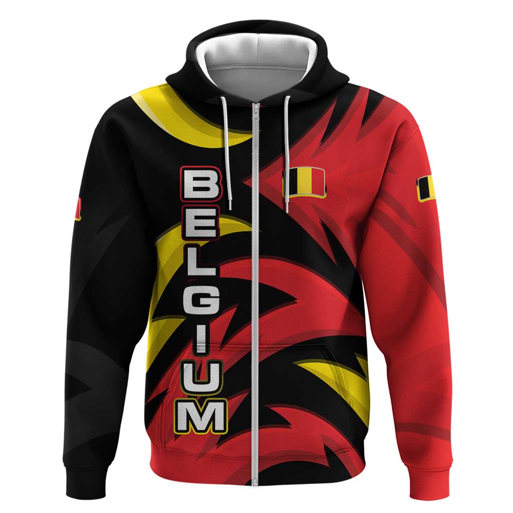 Belgium Hoodie with Black Red Lion Crest Flag Flame Spirit TS04