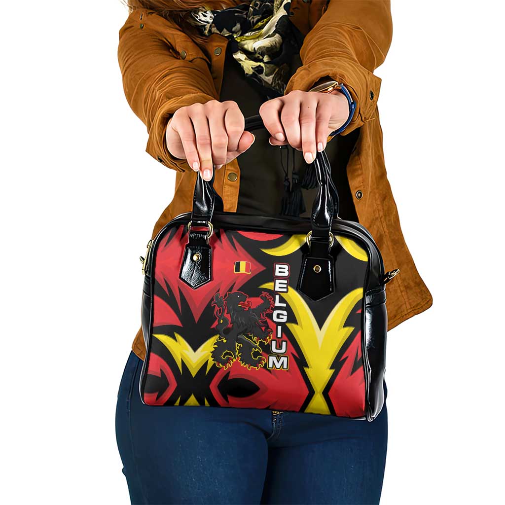 Belgium Shoulder Handbag with Black Red Lion Crest Flag Flame Spirit TS04