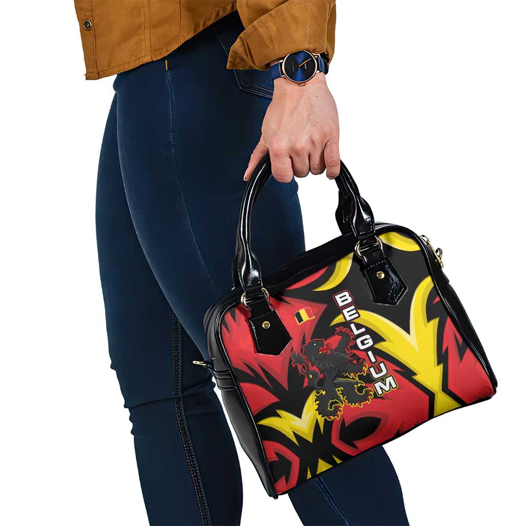 Belgium Shoulder Handbag with Black Red Lion Crest Flag Flame Spirit TS04