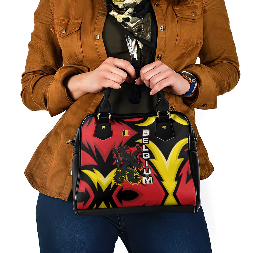Belgium Shoulder Handbag with Black Red Lion Crest Flag Flame Spirit TS04
