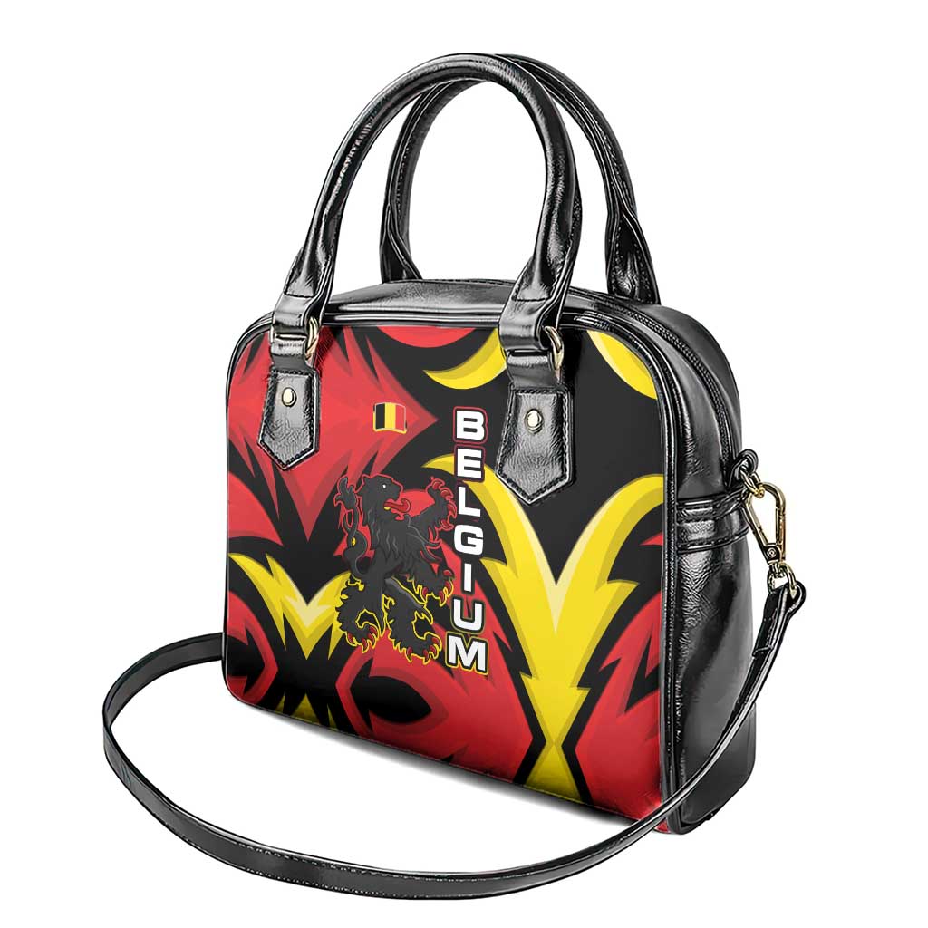Belgium Shoulder Handbag with Black Red Lion Crest Flag Flame Spirit TS04