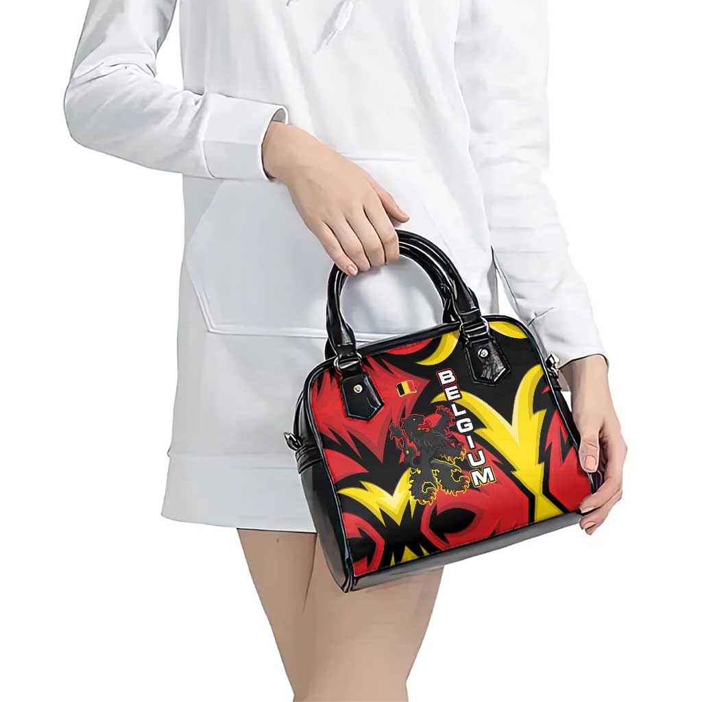Belgium Shoulder Handbag with Black Red Lion Crest Flag Flame Spirit TS04