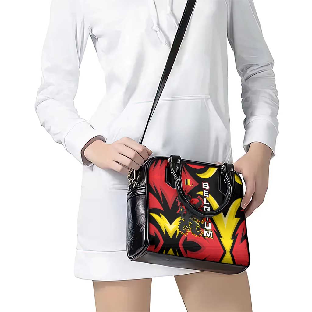 Belgium Shoulder Handbag with Black Red Lion Crest Flag Flame Spirit TS04