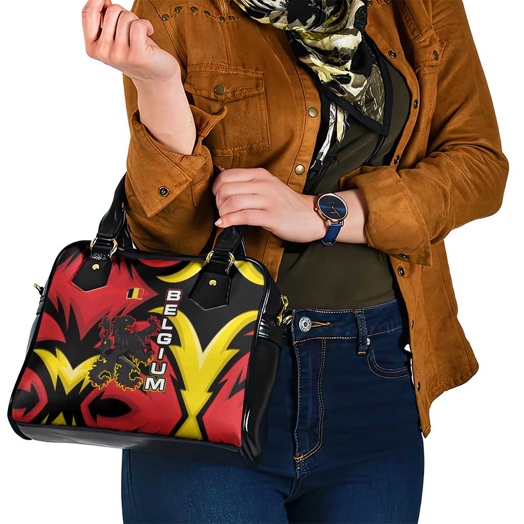 Belgium Shoulder Handbag with Black Red Lion Crest Flag Flame Spirit TS04