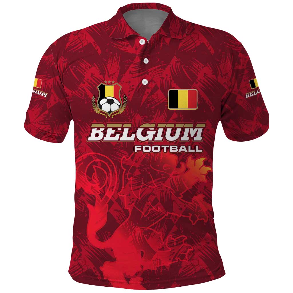 Belgium Polo Shirt with Football Red Map Crest Rose Spirit TS04