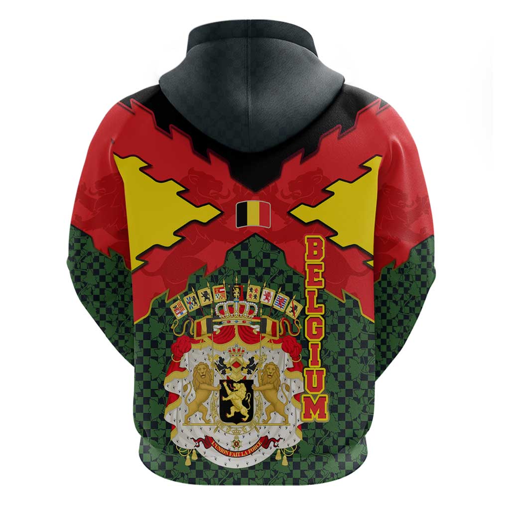 Belgium Hoodie with Royal Coat of Arms Crown Lion Red Green Checker Spirit TS04