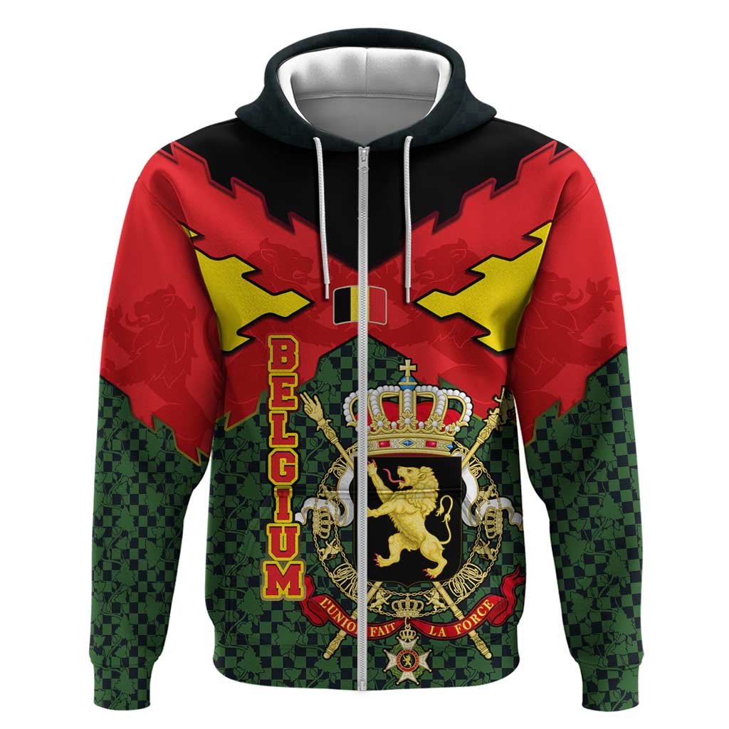 Belgium Hoodie with Royal Coat of Arms Crown Lion Red Green Checker Spirit TS04