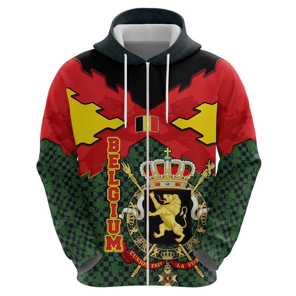 Belgium Hoodie with Royal Coat of Arms Crown Lion Red Green Checker Spirit TS04