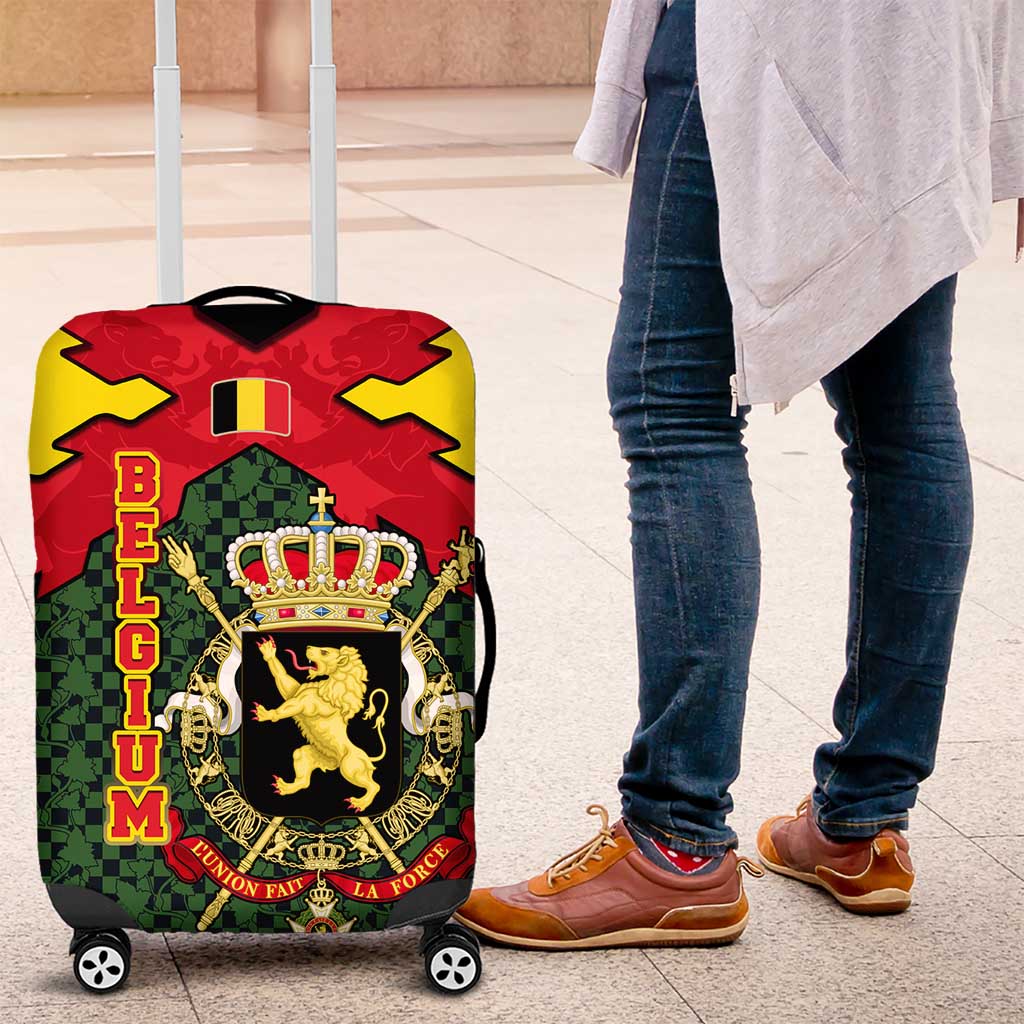 Belgium Luggage Cover with Royal Coat of Arms Crown Lion Red Green Checker Spirit TS04