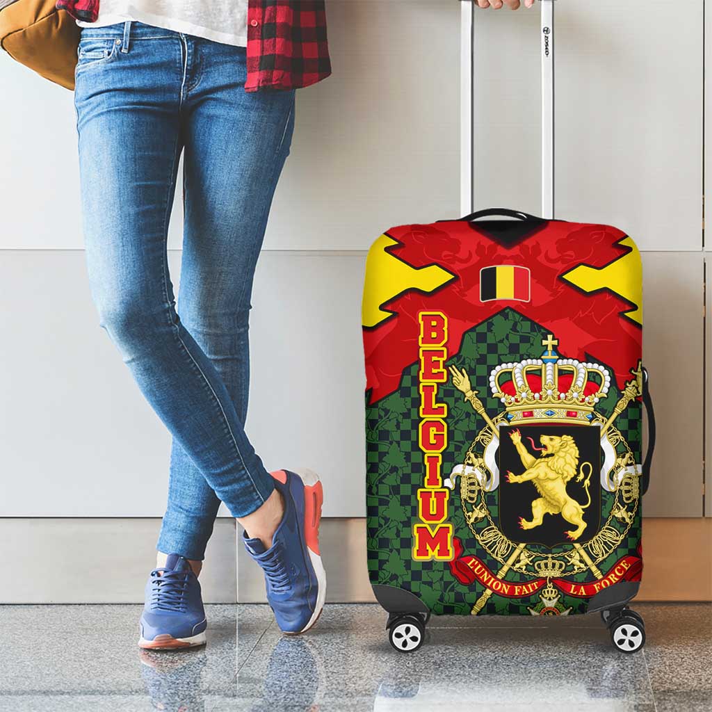 Belgium Luggage Cover with Royal Coat of Arms Crown Lion Red Green Checker Spirit TS04