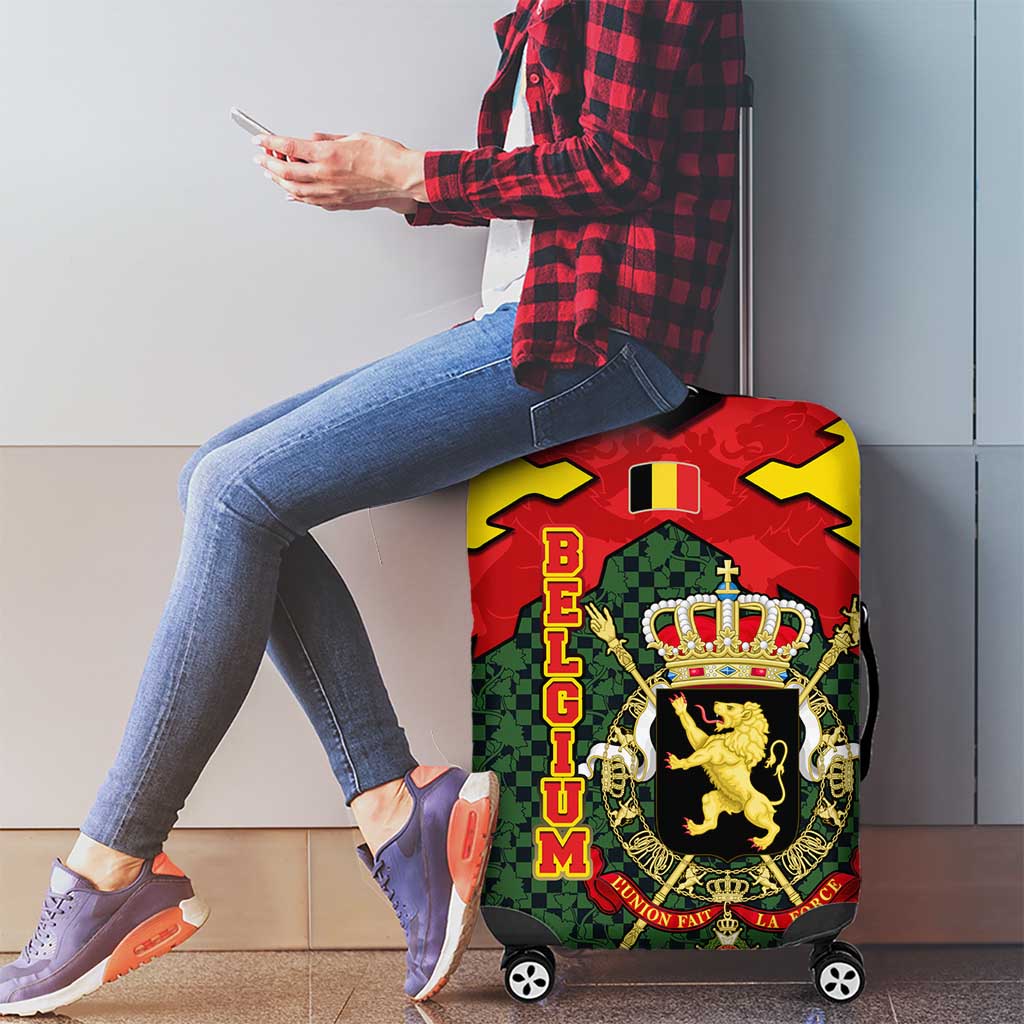 Belgium Luggage Cover with Royal Coat of Arms Crown Lion Red Green Checker Spirit TS04