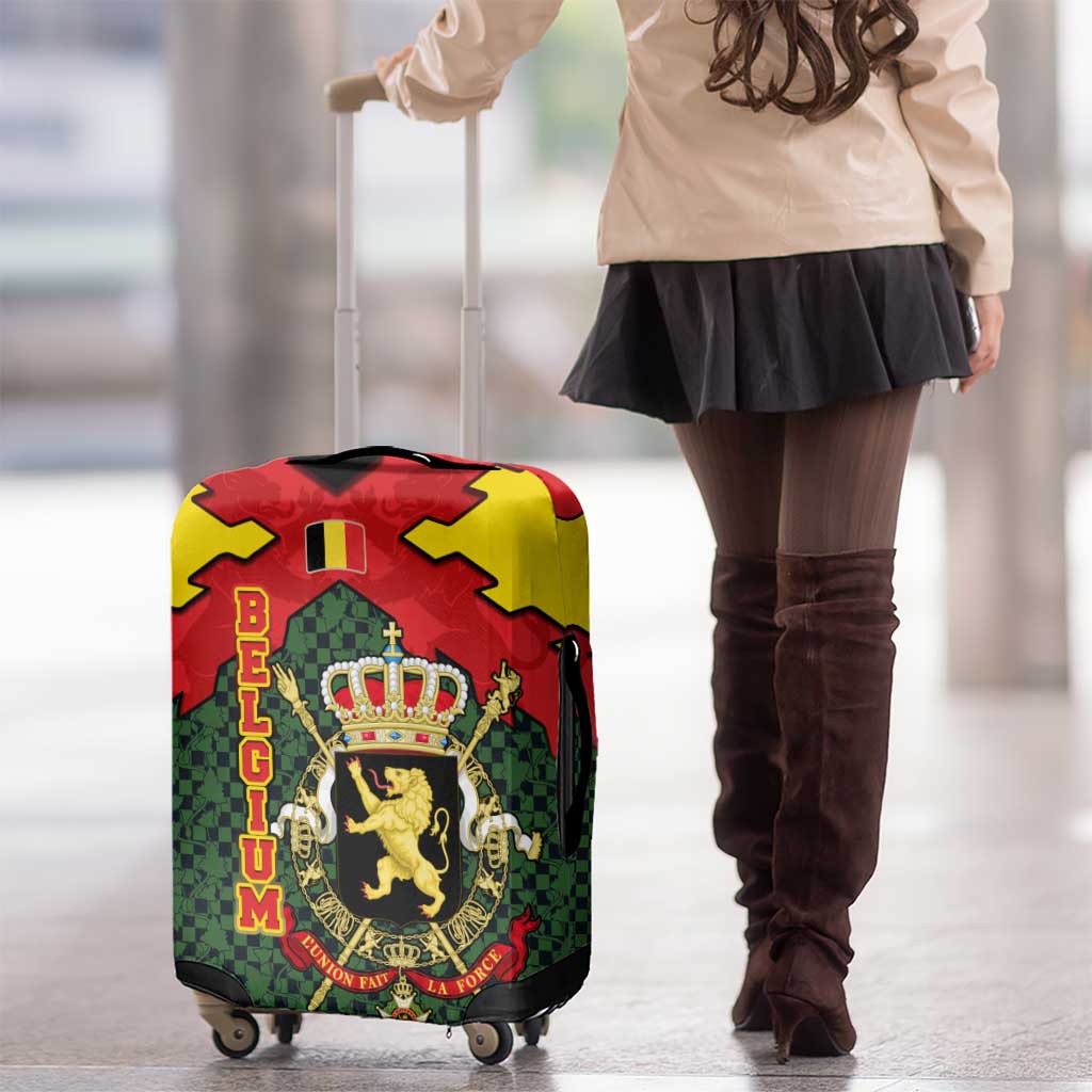 Belgium Luggage Cover with Royal Coat of Arms Crown Lion Red Green Checker Spirit TS04
