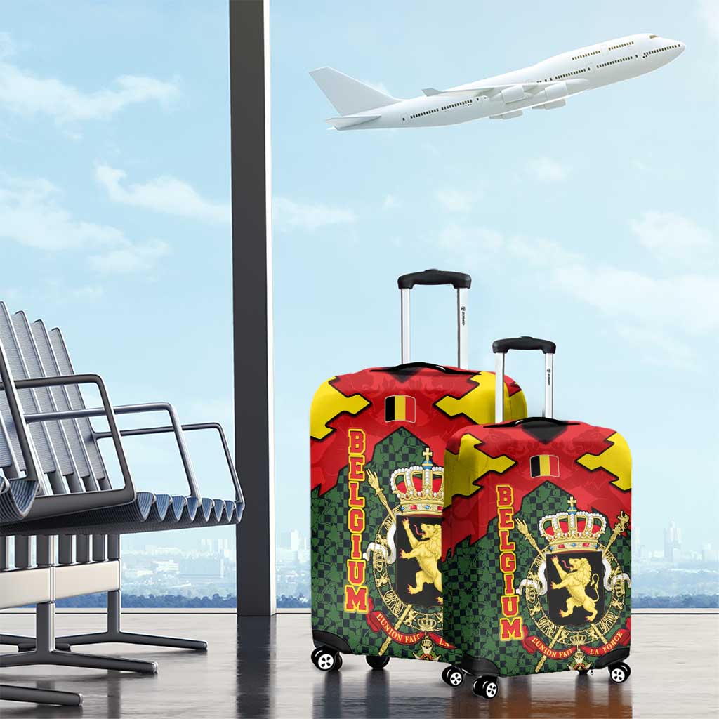 Belgium Luggage Cover with Royal Coat of Arms Crown Lion Red Green Checker Spirit TS04