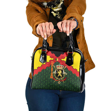 Belgium Shoulder Handbag with Royal Coat of Arms Crown Lion Red Green Checker Spirit TS04