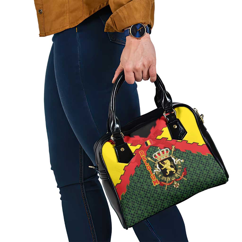 Belgium Shoulder Handbag with Royal Coat of Arms Crown Lion Red Green Checker Spirit TS04