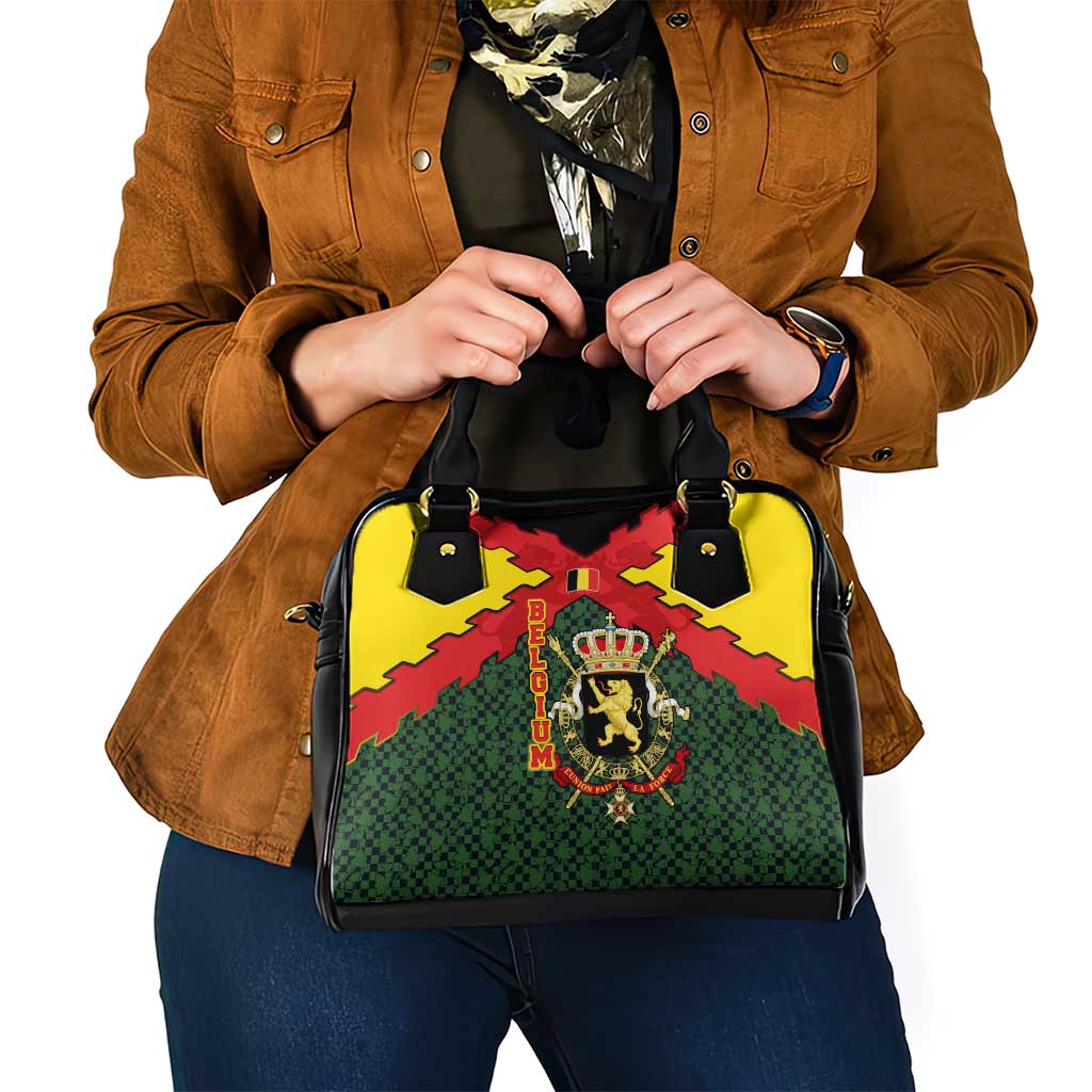 Belgium Shoulder Handbag with Royal Coat of Arms Crown Lion Red Green Checker Spirit TS04