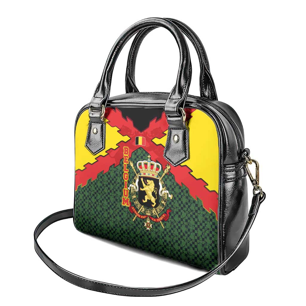 Belgium Shoulder Handbag with Royal Coat of Arms Crown Lion Red Green Checker Spirit TS04