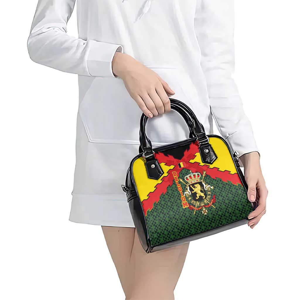 Belgium Shoulder Handbag with Royal Coat of Arms Crown Lion Red Green Checker Spirit TS04