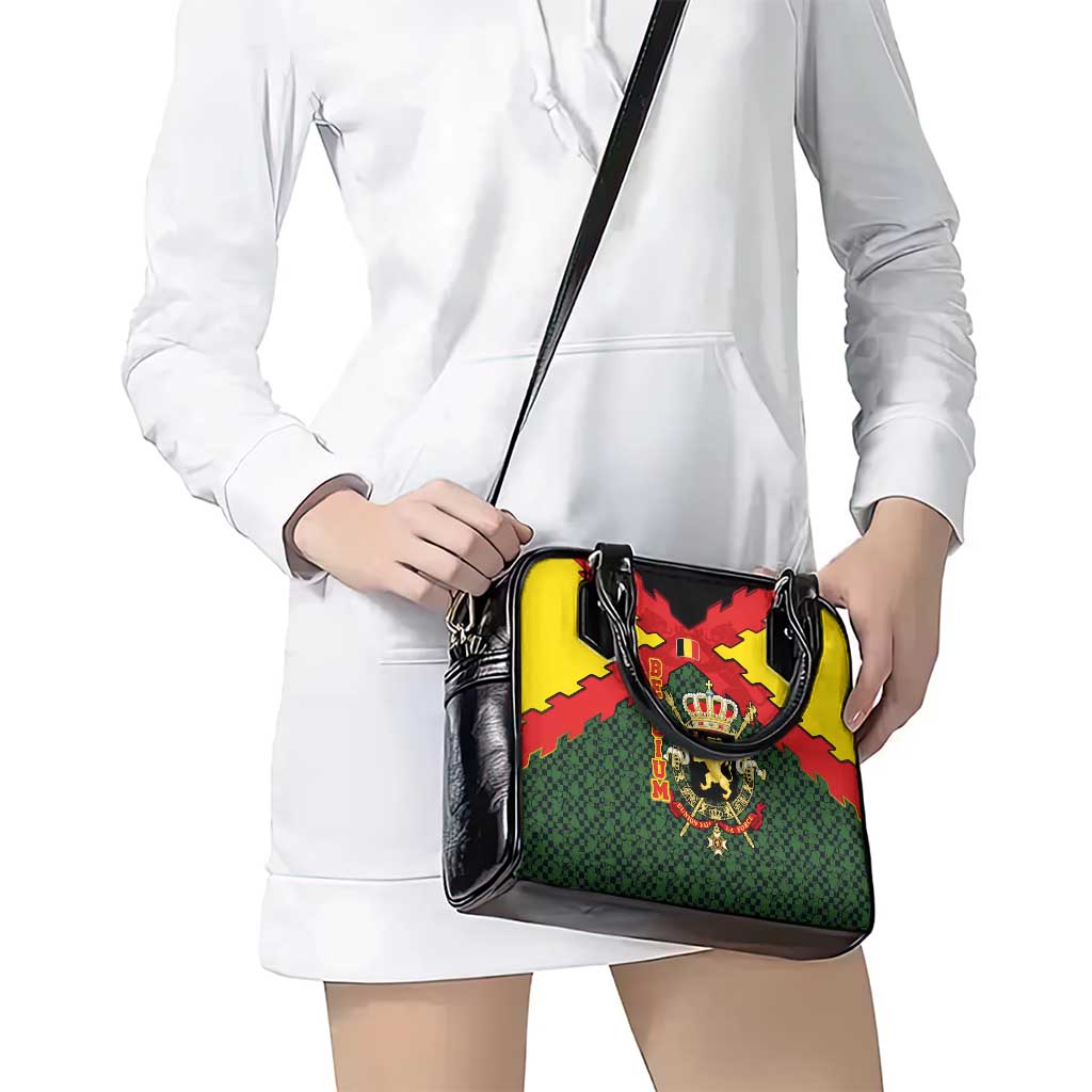 Belgium Shoulder Handbag with Royal Coat of Arms Crown Lion Red Green Checker Spirit TS04