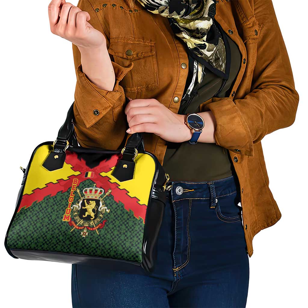 Belgium Shoulder Handbag with Royal Coat of Arms Crown Lion Red Green Checker Spirit TS04