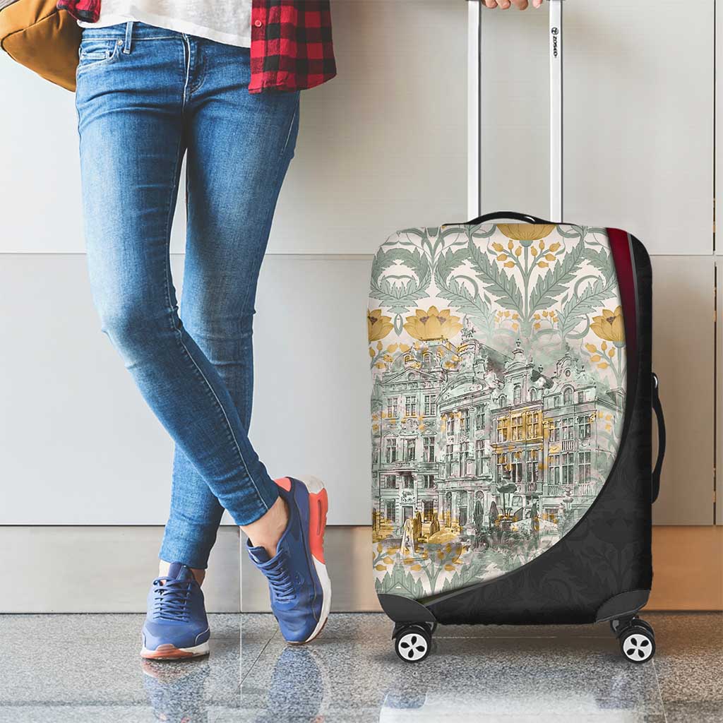 Belgium Luggage Cover with Grand Place Brussels Art Nouveau Floral Spirit TS04