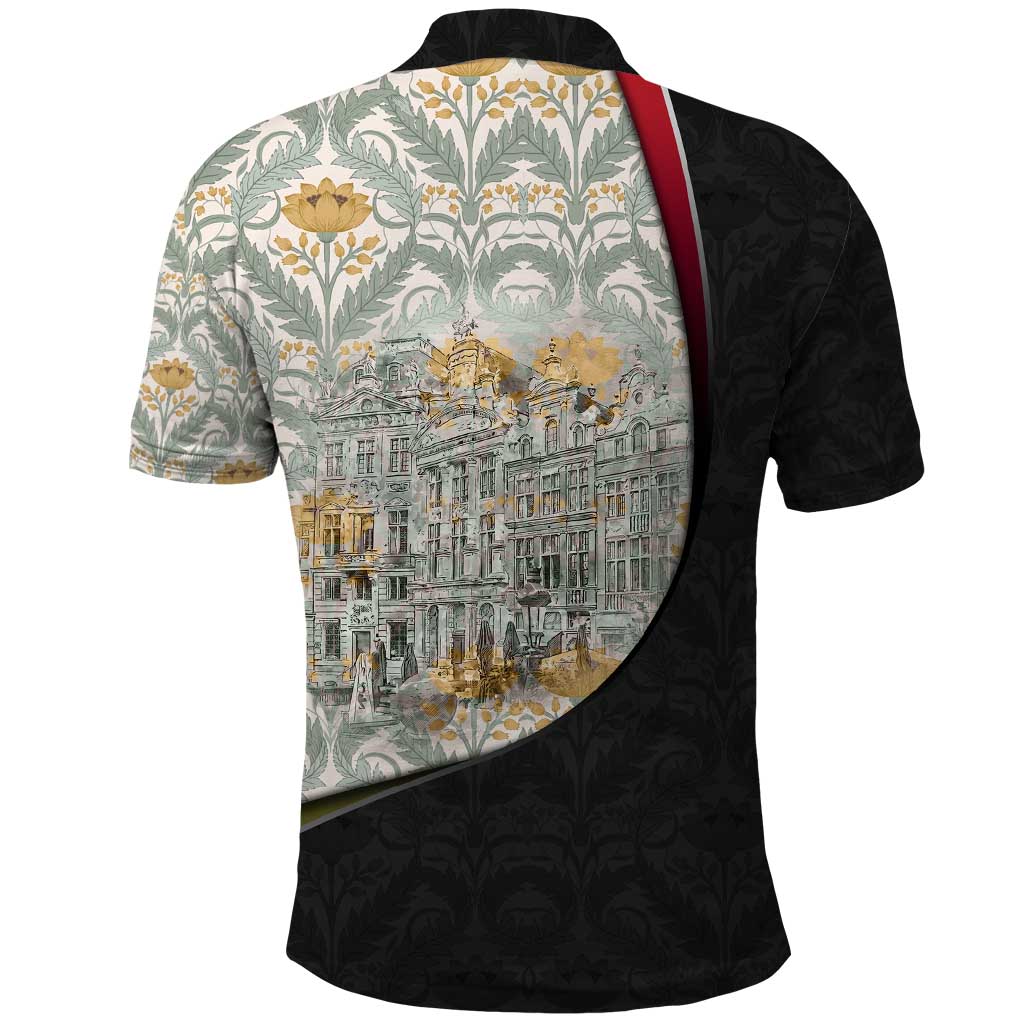Belgium Polo Shirt with Grand Place Brussels Art Nouveau Floral Spirit TS04