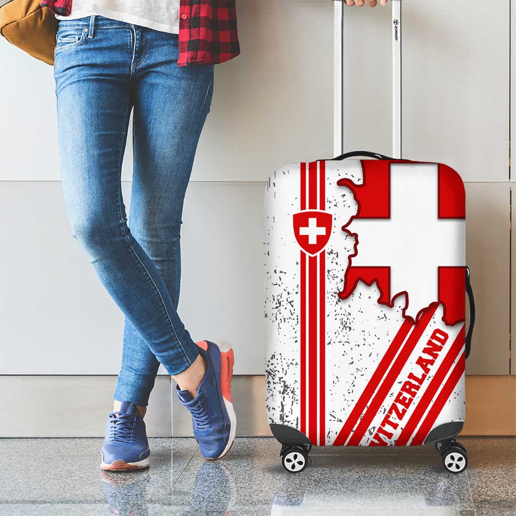 Switzerland Flag Luggage Cover Swiss Map Red-White Distressed TS04