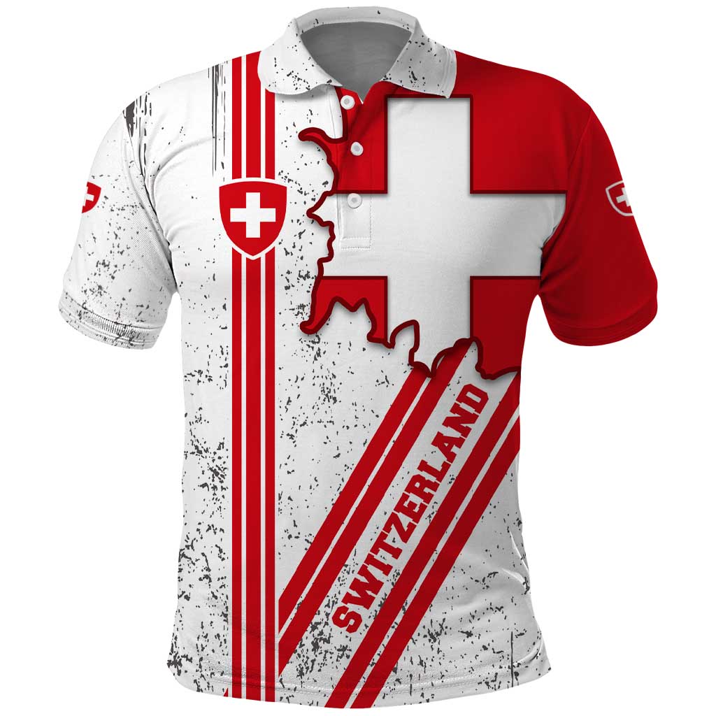 Switzerland Flag Polo Shirt Swiss Map Red-White Distressed TS04