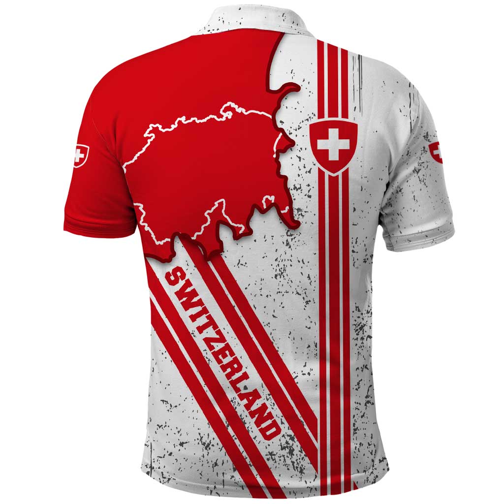 Switzerland Flag Polo Shirt Swiss Map Red-White Distressed TS04