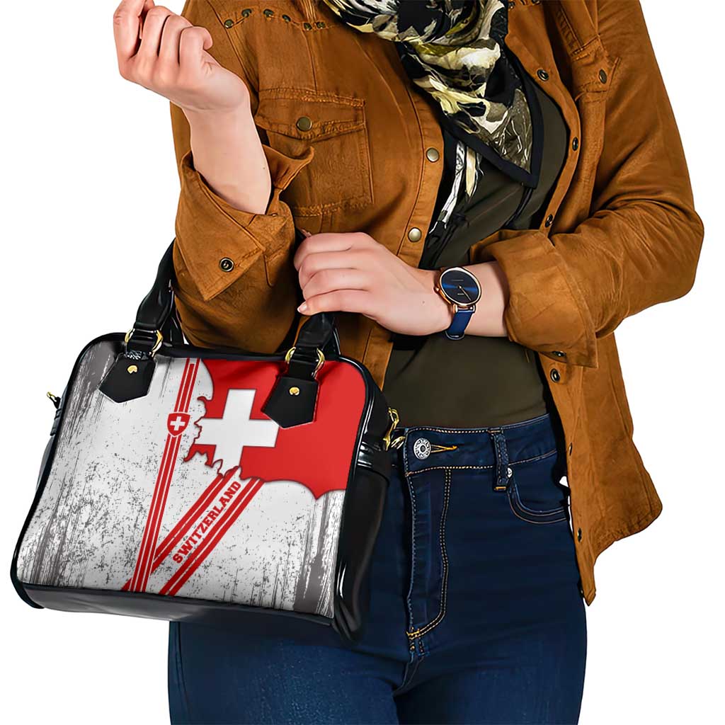 Switzerland Flag Shoulder Handbag Swiss Map Red-White Distressed TS04